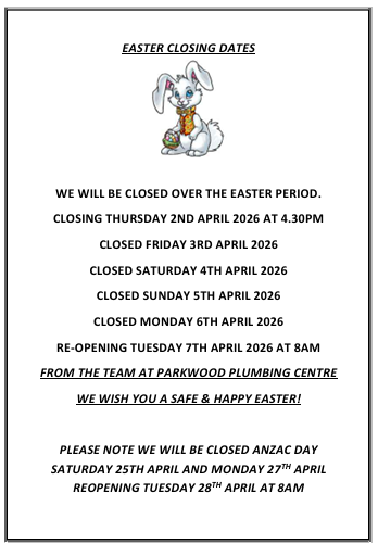 Pparkwood Plumbing Easter closure dates